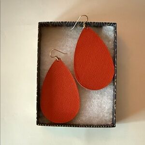 Vibrant Orange Teardrop Earrings Nickel & Suede Medium